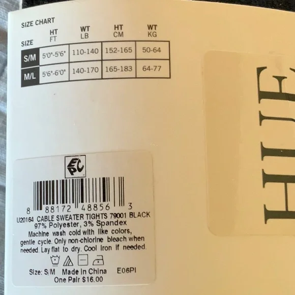 HUE women’s Black cable Sweater Tights - Picture 2 of 3